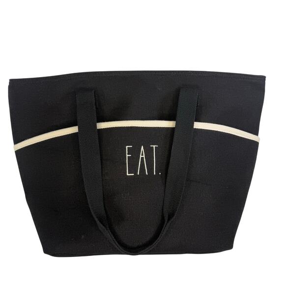 Rae Dunn Insulated Cooler Tote Large Black White EAT Picnic Beach Lunch Bag - Picture 1 of 10